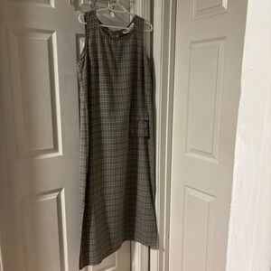 Gray Plaid Maxi Vintage Sleeveless Dress Size Large